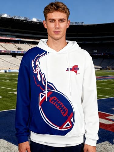 Custom Hoodie with Personalized Name and Number, Men's Football Fan Sweatshirt, Sports Fan Sweatshirts for Women and Youth (NYG)
