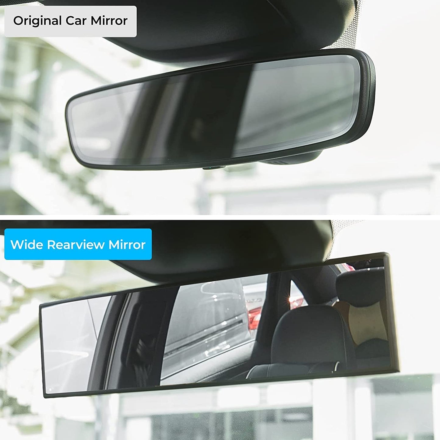 JOYTUTUS Rear View Mirror, Universal 11.81 Inch Panoramic Convex Interior Clip-on Wide Angle Mirror to Reduce Blind Spot Effectively for Car SUV Trucks -Clear