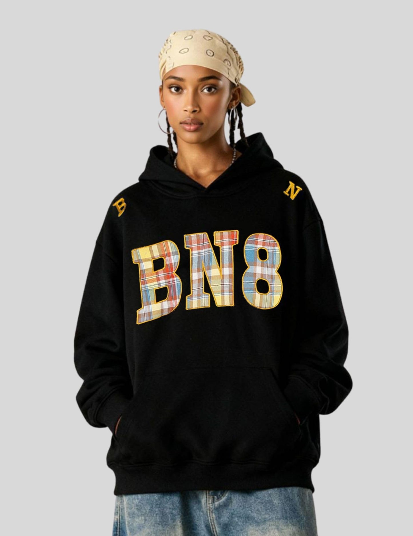 Vamtac Mens Oversized Hoodie Graphic Fall Hoodies Plaid Y2K Casual Vintage Hoodied Pullover Sweatshirts, Black, X-Large