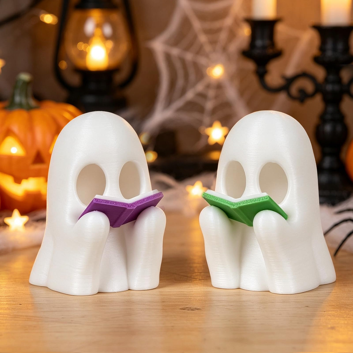 DAZONGE 2Pack 3D Printed LED Reading Ghost Halloween Decorations Indoor