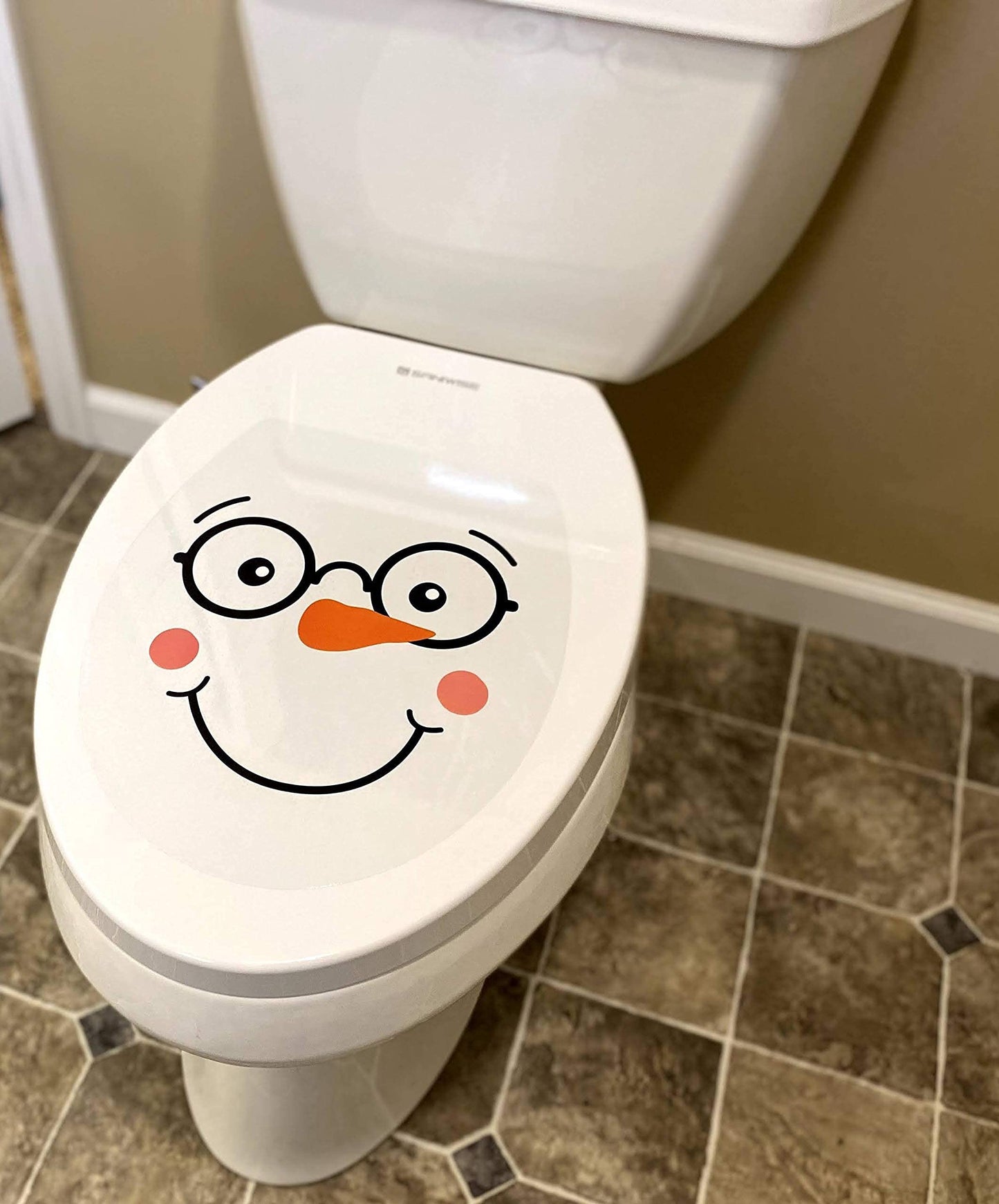 Iconikal 2-Piece Toilet Seat Cling Christmas Decoration Set, Funny Snowman