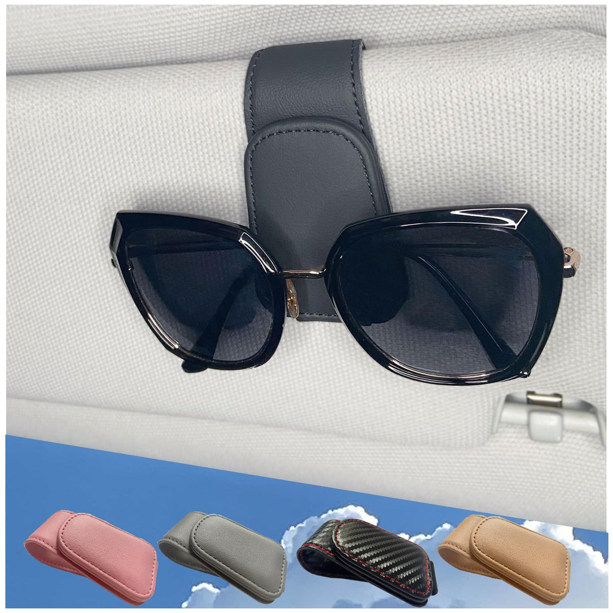 Magnetic Leather Sunglass Holder for Car, Eyeglasses Clip for Visor(Black)