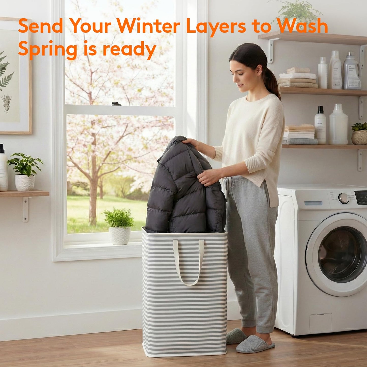 Lifewit 2 Pack Laundry Hamper Large Collapsible Laundry Baskets, Freestanding Waterproof Clothes Hamper with Easy Carry Handles in Laundry Room Bedroom Bathroom College Dorm, Grey, 2 x 80L