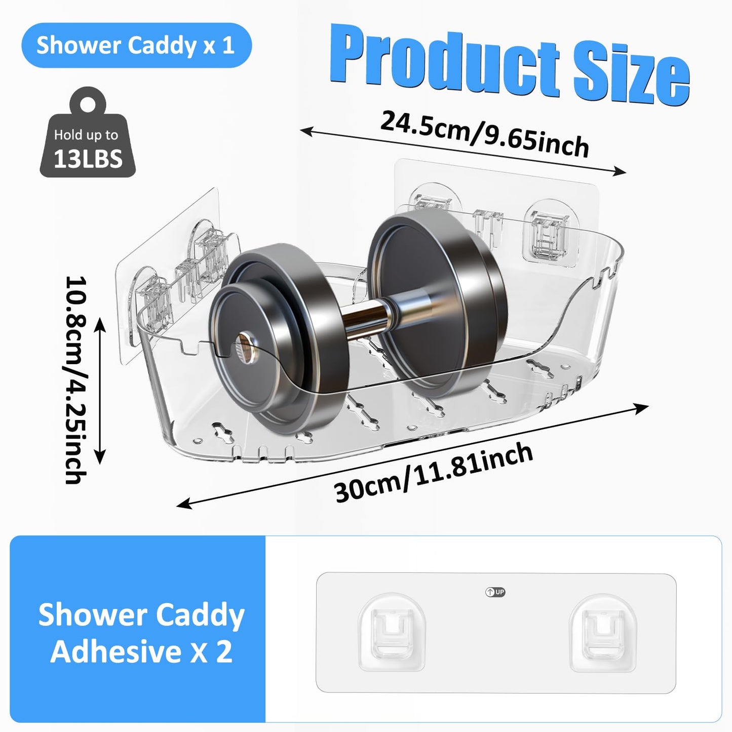 EEKEDO Corner Shower Caddy, 2 Pack Clear Acrylic Corner Shower Shelves Adhesive No Drilling Wall Mounted Shower Rack with Hooks for Bathroom Shampoo Organizer Kitchen Holder