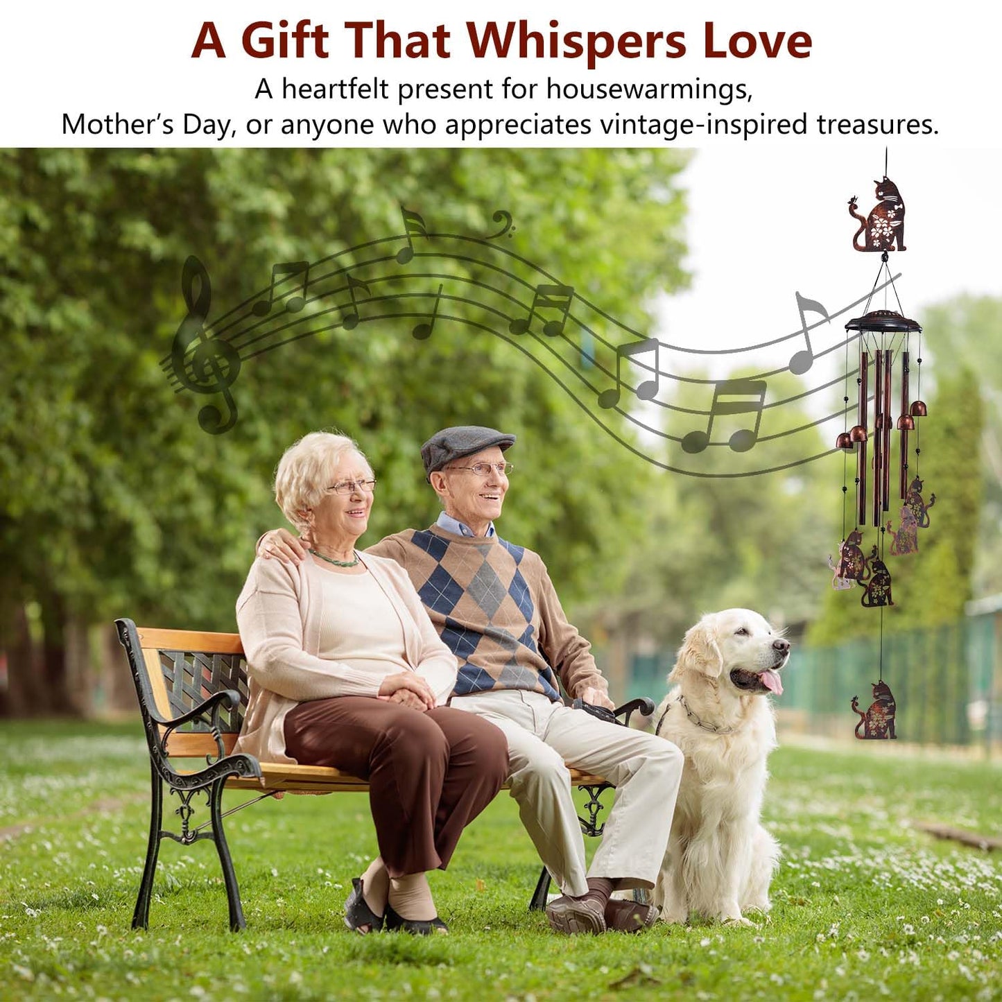 Cat Wind Chimes for Outside, Metal Windchimes Outdoors Clearance with 4 Aluminum Tubes, Garden Patio Yard Home Decor, Cat Gifts for Pet Lovers Women Men Mom Grandma, Unique Festival Birthday Gift