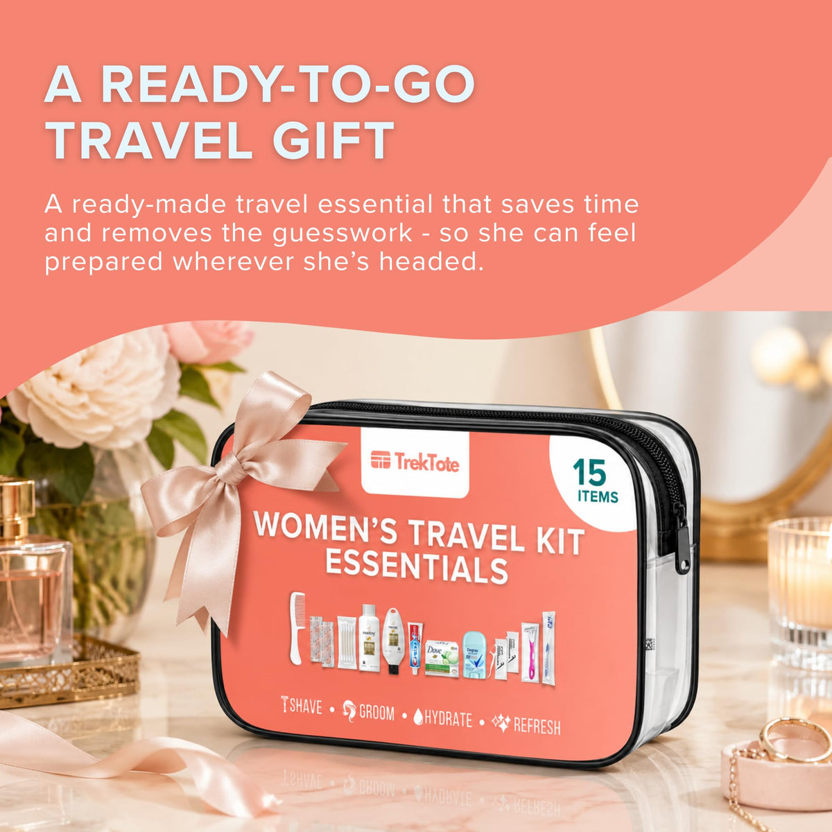 Travel Essentials For Women TSA Approved Toiletry Bag & Travel Size Kit