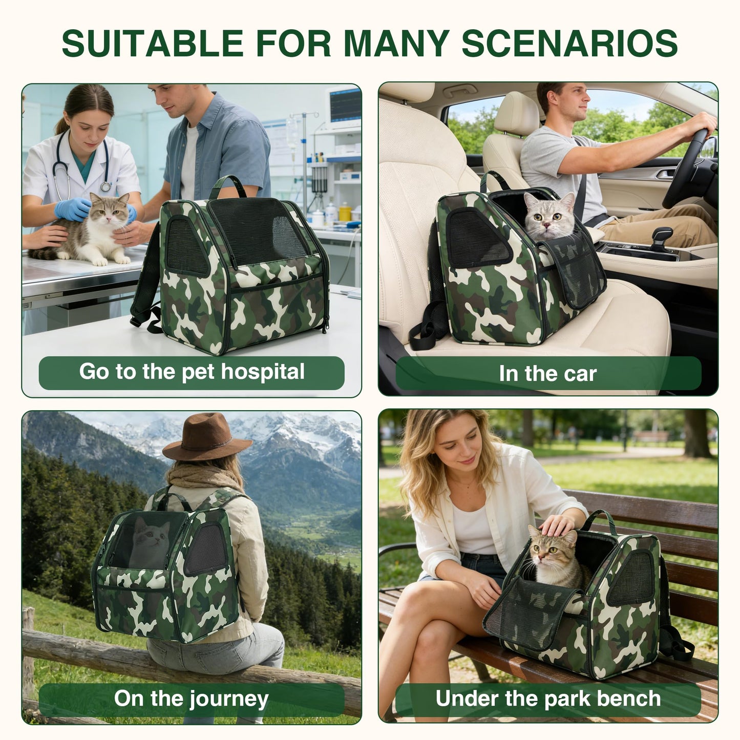 Cat Carrier Backpack Camouflage Pet Backpack for Cats Up to 11lbs
