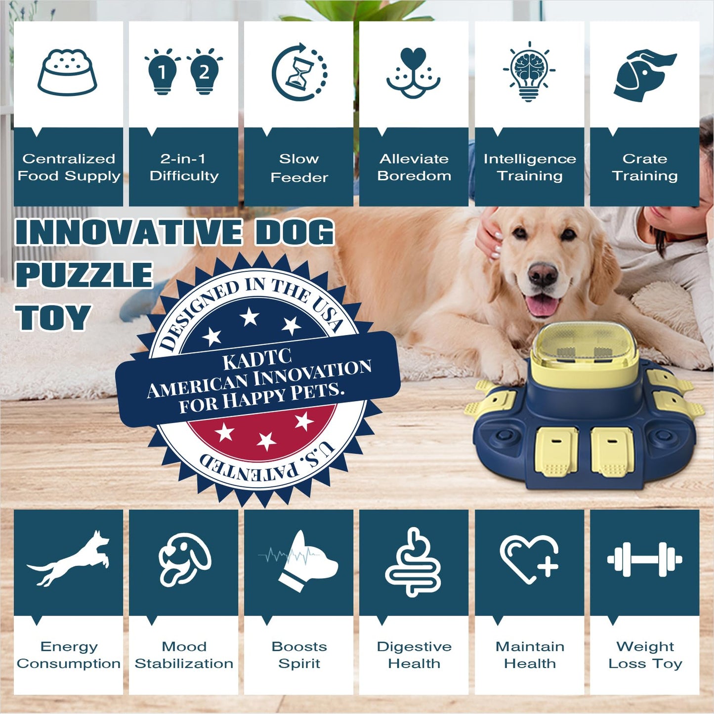 KADTC 2 Levels of Challenge - Dog Puzzle Toy for Small/Medium/Large Dogs Treat Puzzles Feeder Food Dispenser Slow Enrichment Feeding Puppy Mental Stimulation Toys Brain Games Christmas & New Year Gift