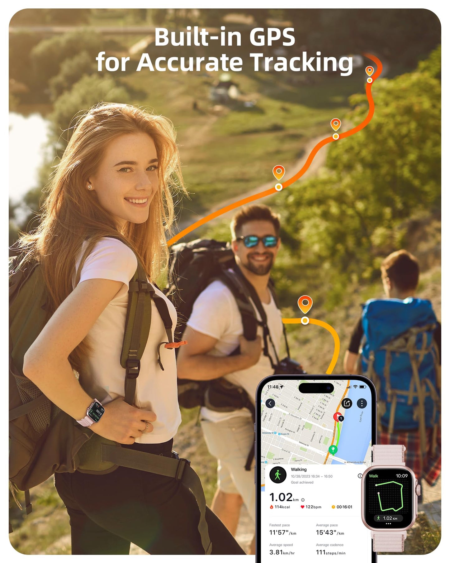 Parsonver GPS Smart Watch for Women Men, Built-in GPS & Bluetooth Calling, Waterproof HD Screen Fitness Tracker 100+ Sports Modes, Pedometer, Smartwatch for Android Phones/iPhone Compatible(Two Bands)