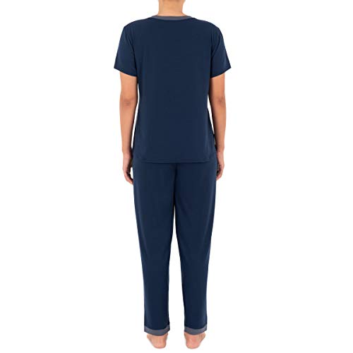 Fruit of the Loom Women's Short Sleeve Tee and Pant 2 Piece Sleep Set, Midnight Blue, Medium