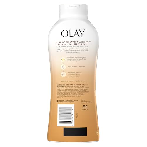 Olay Body Wash for Women, Hydrating & Moisturizing, Holiday Edition, With Plant Based Cleansers, B3 Complex, For All Skin Types, Spoonful of Sugar with Glazed Crème & Vanilla Custard Scent, 22 fl oz
