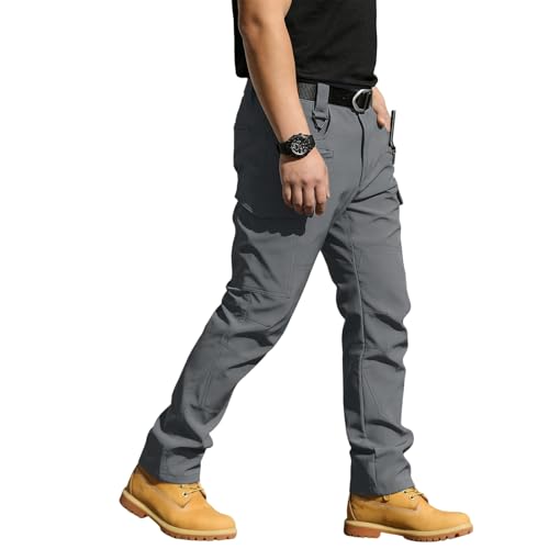 Tactical Pants for Men Waterproof Ripstop Fishing Hiking Cargo Pants Construction Work Trousers with Multi Pockets Water Resistant Tactical Pant Mens Cargo Pant Pantalones Tácticos para Hombre Gray