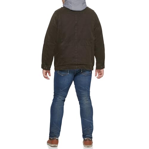 Levi's Men's Washed Cotton Military Jacket with Removable Hood, Dark Brown, Large Tall