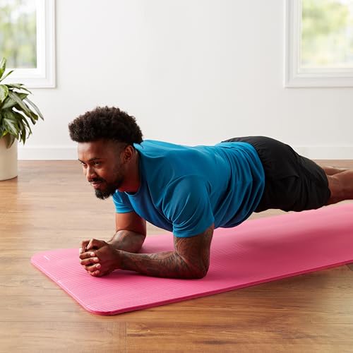 Amazon Basics 1/2 Inch Extra Thick Exercise Yoga Mat with Carrying Strap, Pink