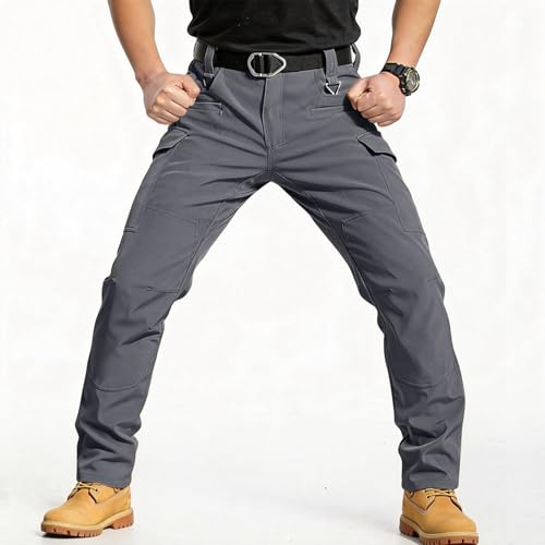 Tactical Pants for Men Waterproof Ripstop Fishing Hiking Cargo Pants Construction Work Trousers with Multi Pockets Water Resistant Tactical Pant Mens Cargo Pant Pantalones Tácticos para Hombre Gray