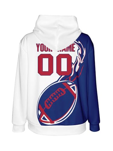 Custom Hoodie with Personalized Name and Number, Men's Football Fan Sweatshirt, Sports Fan Sweatshirts for Women and Youth (NYG)