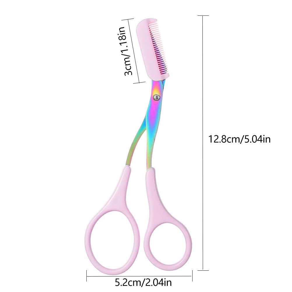 Eyebrow Trimmer Scissor, 2-in-1 Professional Eyebrow Scissors with Comb, Stainless Steel Precision Eyebrow Cutter Hair Removal Makeup Tool for Women and Men (Pink)