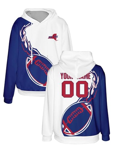 Custom Hoodie with Personalized Name and Number, Men's Football Fan Sweatshirt, Sports Fan Sweatshirts for Women and Youth (NYG)