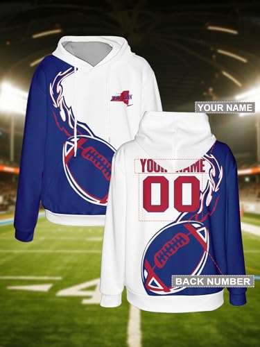 Custom Hoodie with Personalized Name and Number, Men's Football Fan Sweatshirt, Sports Fan Sweatshirts for Women and Youth (NYG)