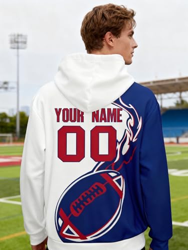 Custom Hoodie with Personalized Name and Number, Men's Football Fan Sweatshirt, Sports Fan Sweatshirts for Women and Youth (NYG)