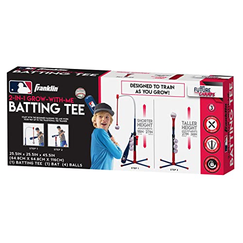 Franklin Sports Kids Baseball Tee - MLB 2-in-1 Grow-with-Me Tee Ball