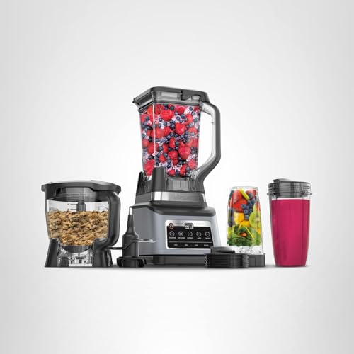Ninja BN801 Professional Plus Kitchen System, 1400 WP, 5 Functions for Smoothies, Chopping, Dough & More with Auto IQ, 72-oz.* Blender Pitcher, 64-oz. Processor Bowl, (2) 24-oz. To-Go Cups, Grey