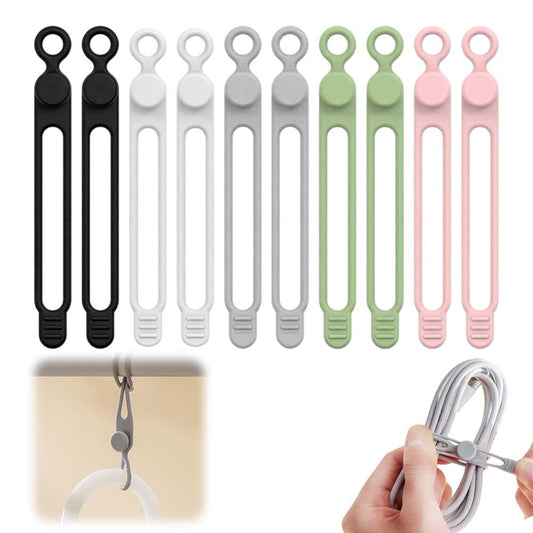 10PC Data Cable Organizer, 2026 Upgrade Silicone Cable Ties Reusable Cable Management Organizers, Multipurpose Elastic Cord Organizer for Fastening and Bundling Cable Cords Wires (A)