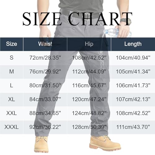 Tactical Pants for Men Waterproof Ripstop Fishing Hiking Cargo Pants Construction Work Trousers with Multi Pockets Water Resistant Tactical Pant Mens Cargo Pant Pantalones Tácticos para Hombre Gray