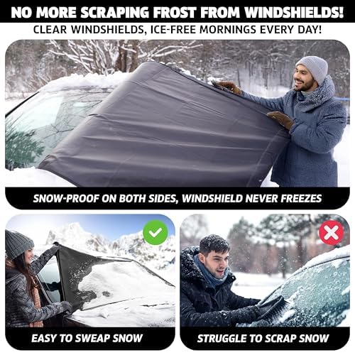 Autovir Windshield Snow Cover for Ice and Snow – Car Windshield Cover for Winter Frost, Ice & Snow Protection – Waterproof Frost Shield Windshield Protector for Cars, SUVs & Trucks (69x42 inches)