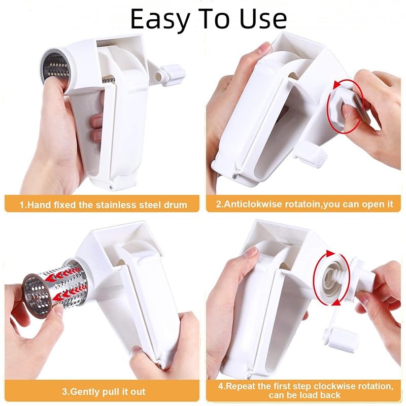 Generic Olive Garden Rotary Cheese Grater with 2 Stainless Steel Drums for Hard Cheese, Parmesan，Nuts, Chocolate White