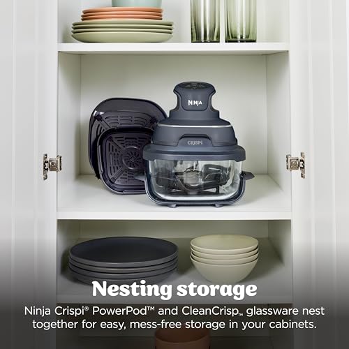 Ninja Crispi 4-in-1 Portable Glass Air Fryer Cooking System, 1500W, 4QT & 6-Cup TempWare Glass Containers with Storage Lids, Microwave, Freezer & Dishwasher Safe, Cyberspace Gray, FN101GY