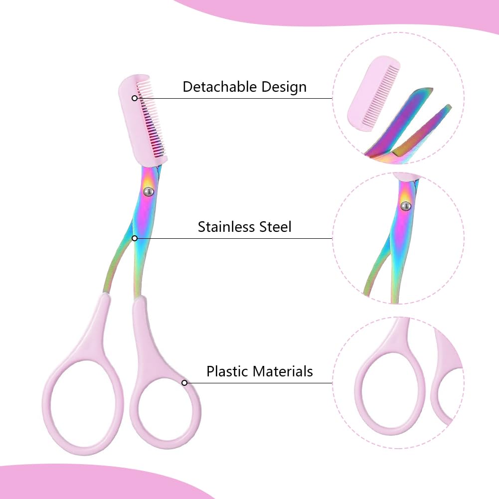 Eyebrow Trimmer Scissor, 2-in-1 Professional Eyebrow Scissors with Comb, Stainless Steel Precision Eyebrow Cutter Hair Removal Makeup Tool for Women and Men (Pink)