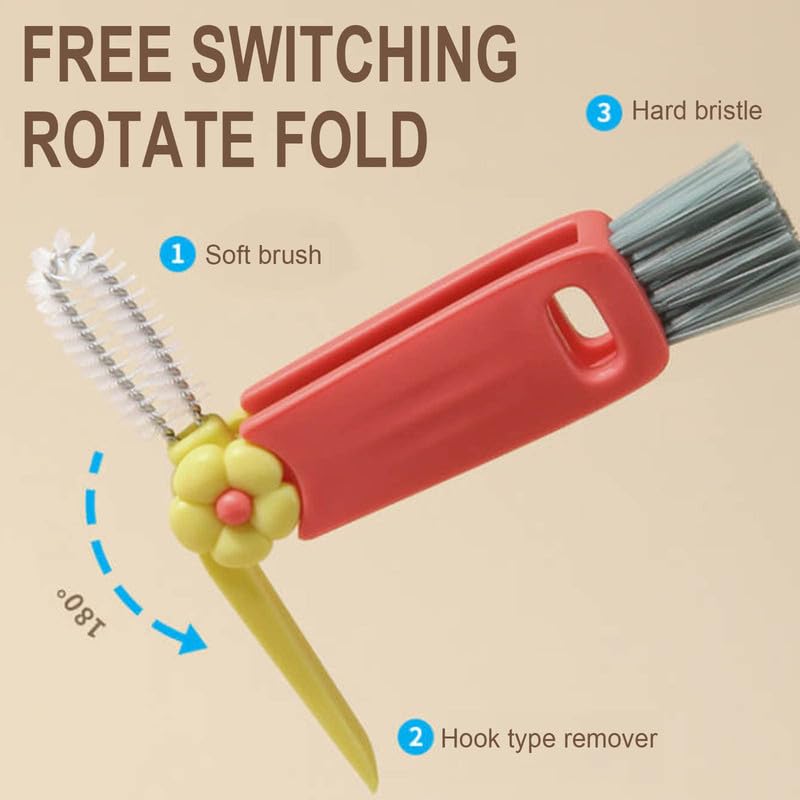 3 in 1 Cup Lid Cleaning Brush, 2024 New Crevice Cleaning Brush Set for Baby Bottle Gap Tight Spaces Cup, 3 in 1 Multifunctional Cleaning Brush Portable Cup Lid Cleaner with Brush(B)