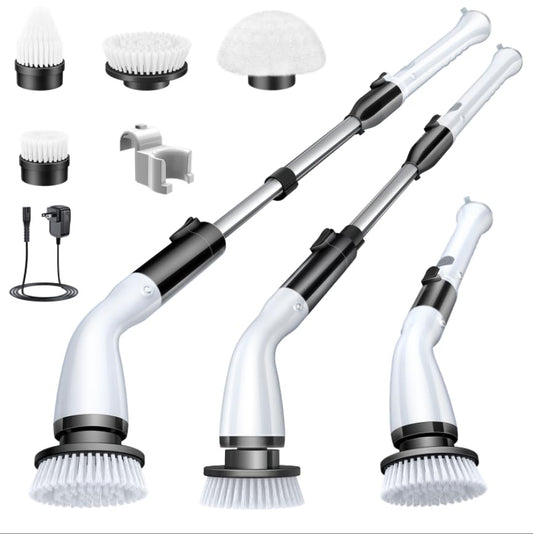 LABIGO Electric Spin Scrubber LA1 Pro, Cordless Spin Scrubber with 4 Replaceable Brush Heads and Adjustable Size Extension Handle Power Full Cleaning Brush for Bathroom Floor (Deep Black)