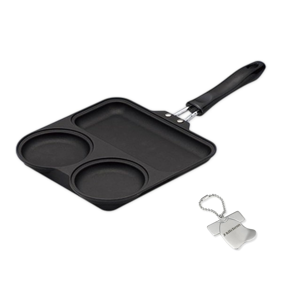 J-kitchens Morning Frying Pan, 2 Fried Eggs, Induction Compatible, Fluorine Resin Processing, Made in Japan, Original, T-shirt Shape, Can Opener Included
