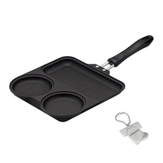 J-kitchens Morning Frying Pan, 2 Fried Eggs, Induction Compatible, Fluorine Resin Processing, Made in Japan, Original, T-shirt Shape, Can Opener Included