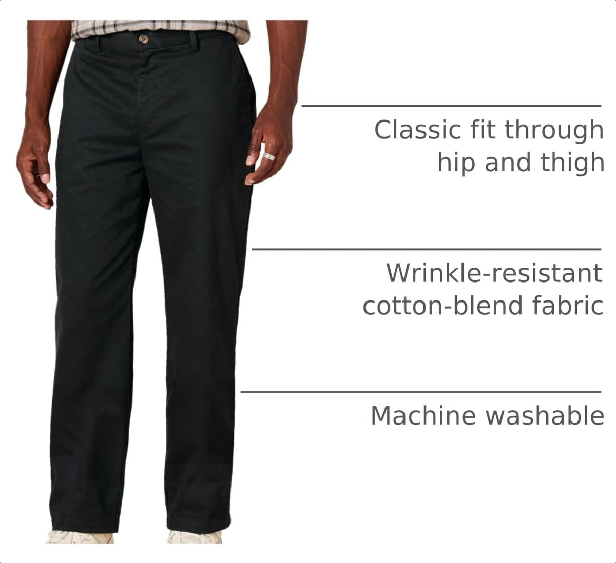Amazon Essentials Men's Classic-Fit Wrinkle-Resistant Flat-Front Chino Pant, Black, 36W x 29L