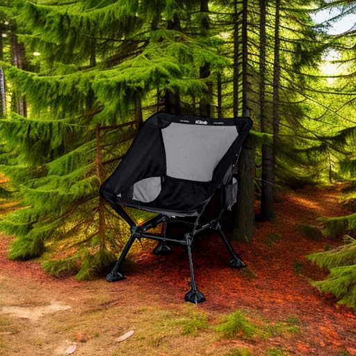 iClimb Ultralight Compact Camping Folding Beach Chair with Anti-Sinking Large Feet and Back Support Webbing (Black - Square Frame)
