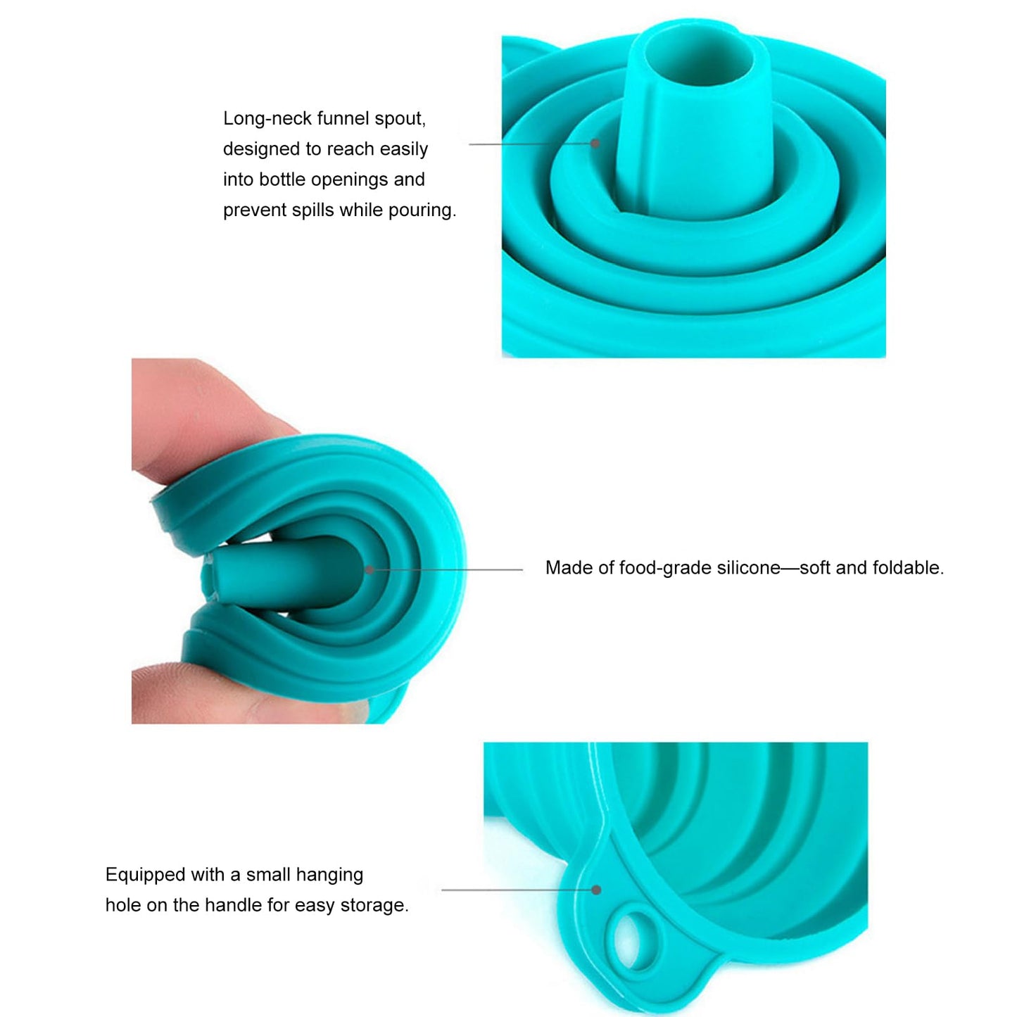 3 Pack Foldable Silicone Funnels with 3 Colors