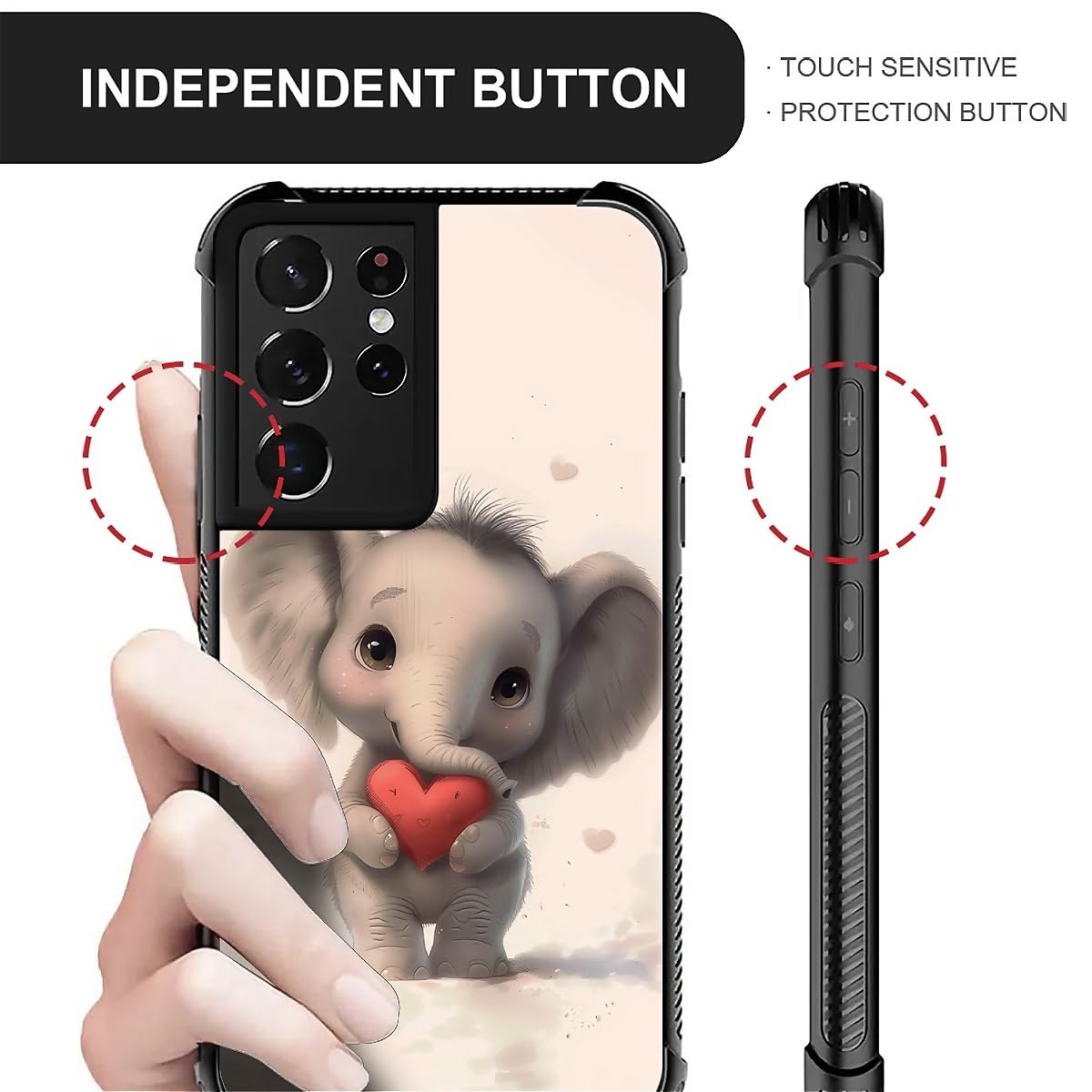 FKBRCL4U for Samsung Galaxy S21 Ultra Case, Cartoon Cute Little Elephant Love Pattern Graphic Design Girl Boy Soft Silicone Hard Acrylic Shock Protection for Samsung Galaxy S21 Ultra