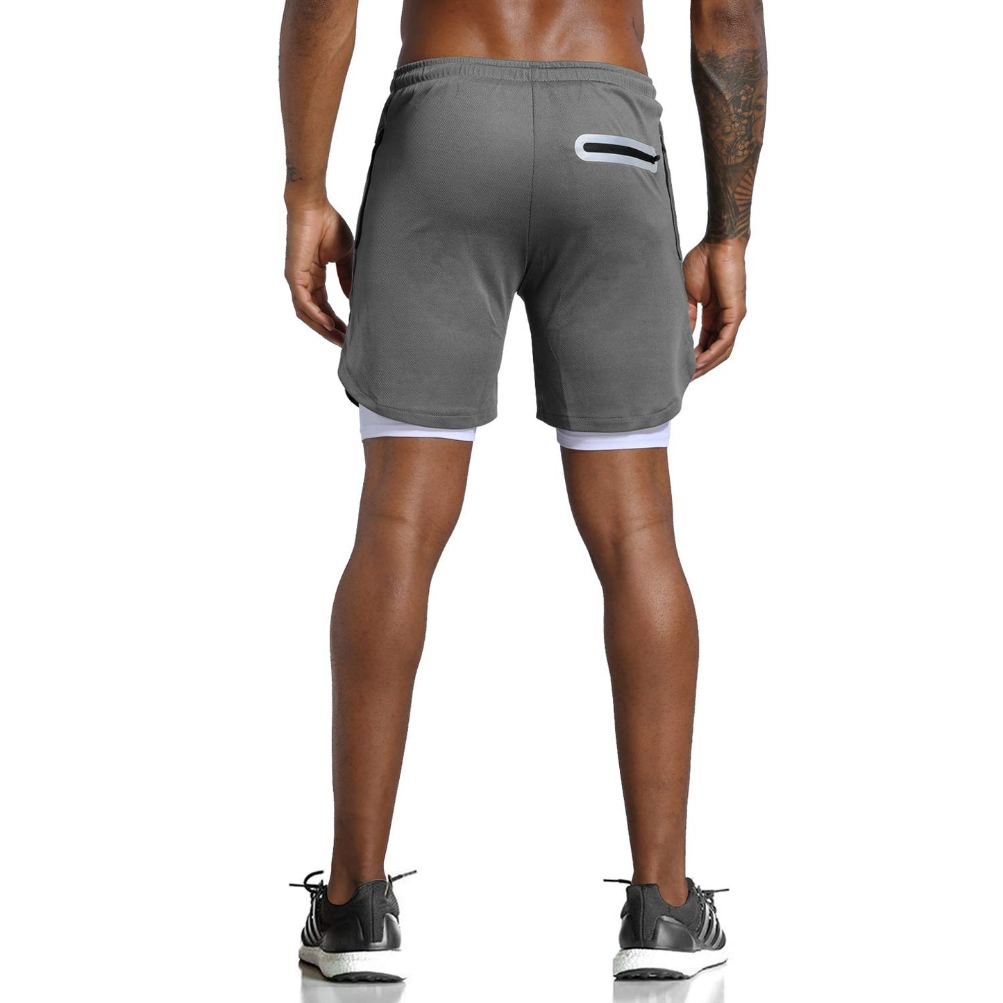 Leidowei Men's 2 in 1 Running Sports Shorts Quick Drying Breathable Short with Built-in Pocket Compression Dark Grey L