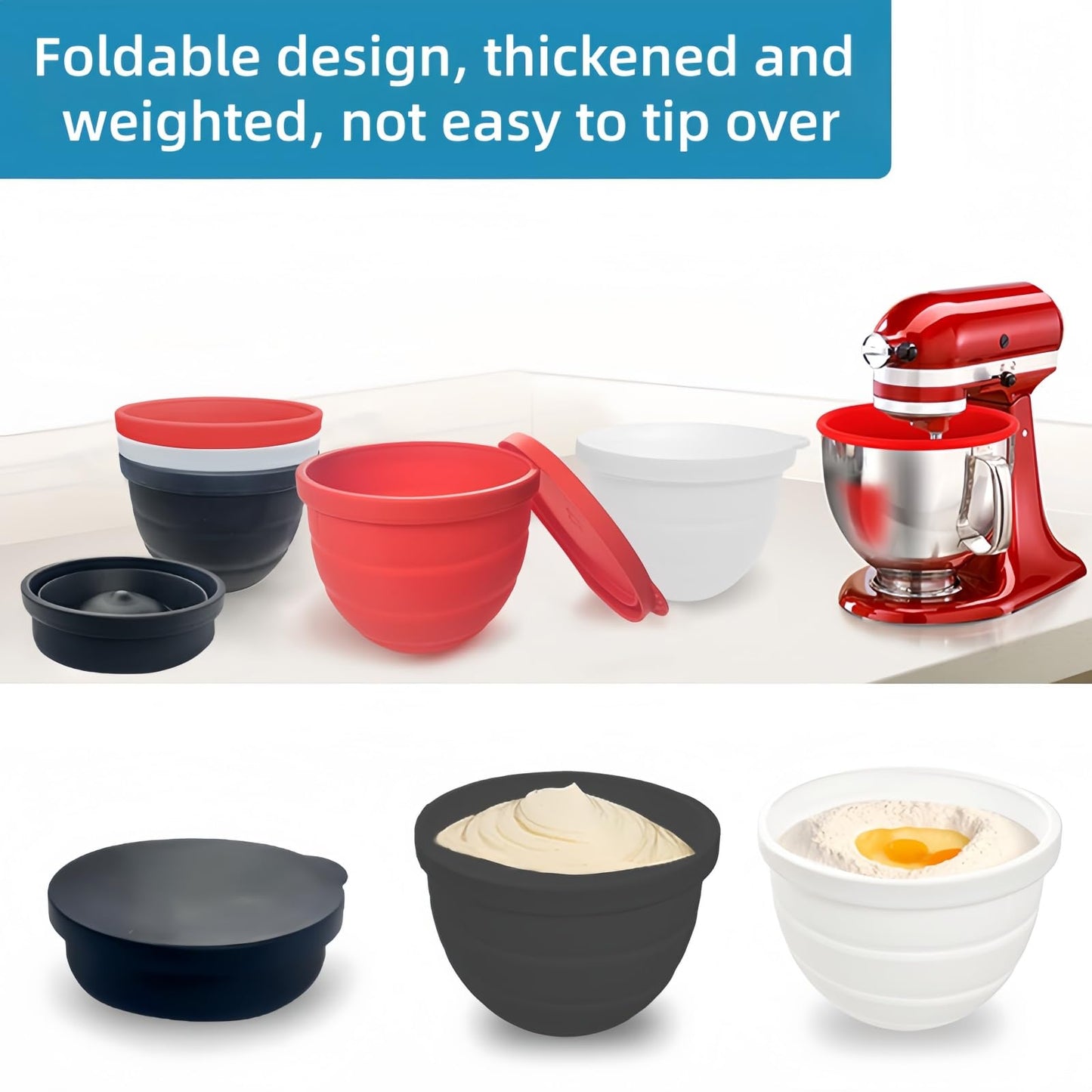 Heavy-Duty & Thickened Silicone Liner for KitchenAid 5Qt Mixer Bowl, Non-Slip Scraper Pads Insert for Tilt-Head Stand Mixers, Easy Clean Food Grade Replacement (Red)