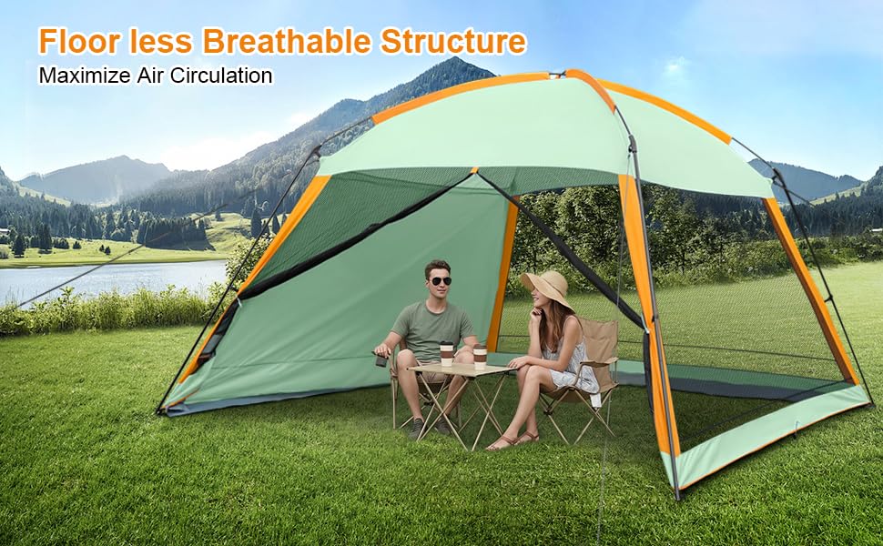 Amazon Basics Screened Canopy Tent, 12 x 12 ft with Zippered Enclosure, UPF50+ Sun Protection, Bug-Free Outdoor Shelter for Camping, Parties and Events, No Floor