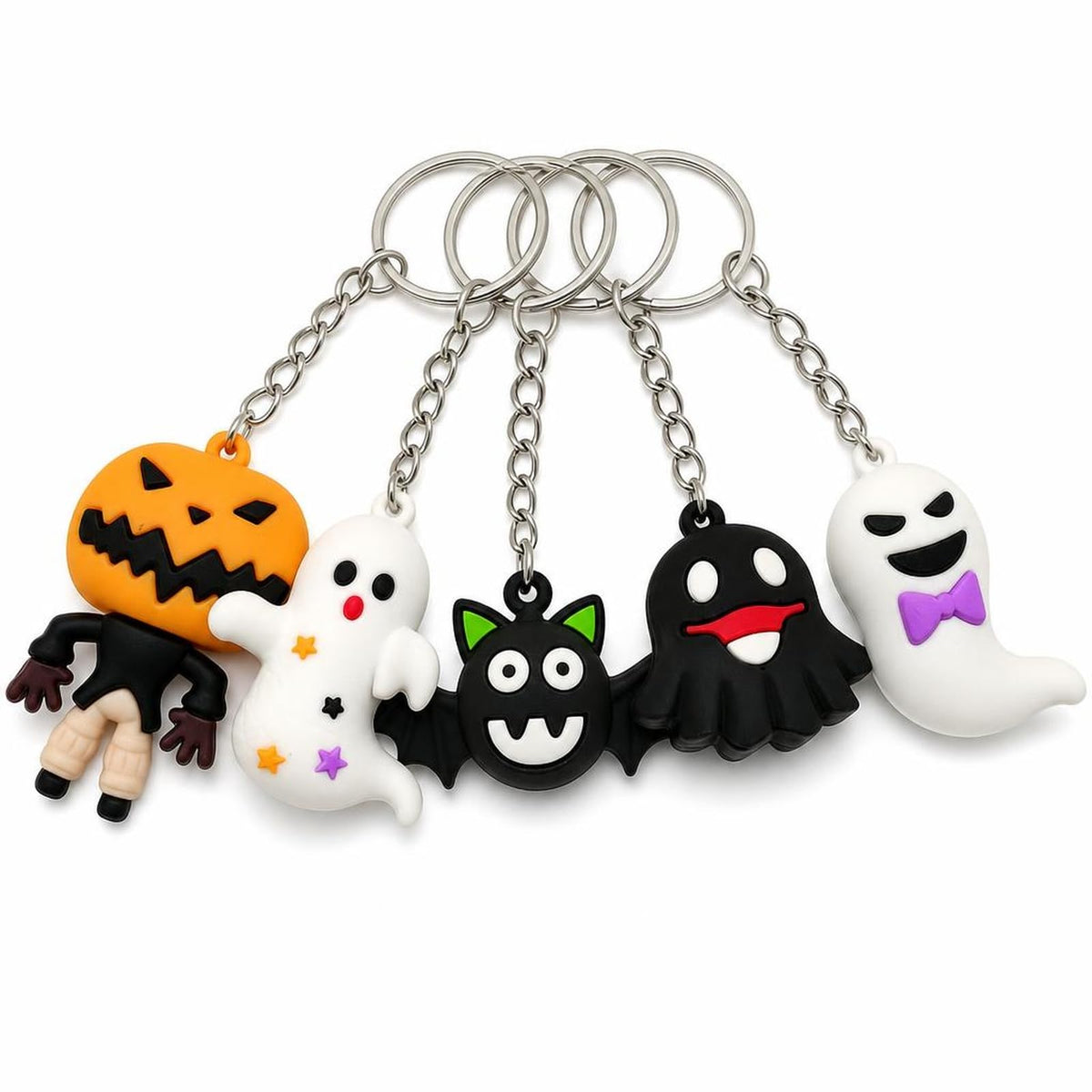 5Pcs Halloween Mini Figurines - Spooky Cute Ghost, Pumpkin, Skeleton, Witch, Bat - Classic Collectible Dolls for Trick or Treat Gifts, DIY Craft Accessories, Hanging Tree Home Decor