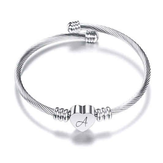 saved for later items 1 dollar items only clearance items Letters Stainless Wire Bracelet Heart-Shaped Bracelet Womens Long Bracelet A-Z Letter Cuff Bangle Birthday Gift for Women