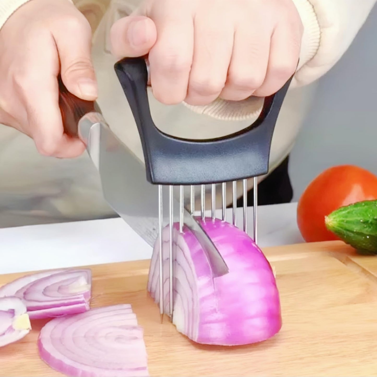 304 Stainless Steel Needle, Manual Fruit and Onion Cutter Tool with Handle, Vegetable Cutter for Potato, Tomato, Avocados, Eggs, Fruit Lemon and Meat, Lemon Slicer, Kitchen Gadgets(1 PCS)