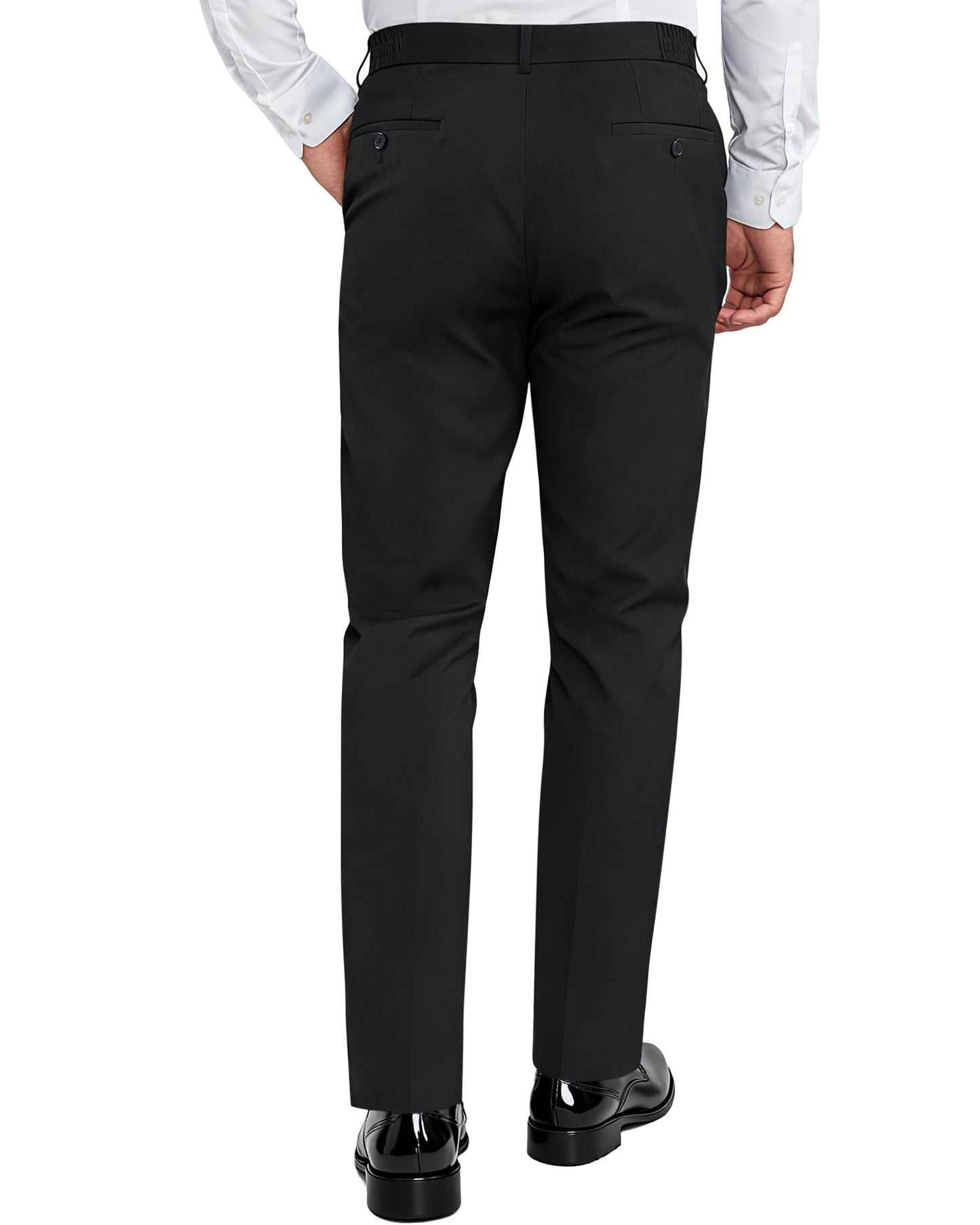 DOWMQ Mens Dress Pants Classic Fit Work Slacks 28"/30"/32" Lightweight Expandable Waist Trousers Casual Golf Pants Black,34Wx28L