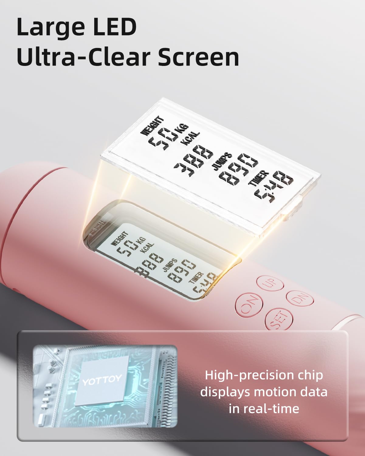 YOTTOY Cordless Jump Rope with Counter - Ropeless Jump Rope 2 In 1 with Large Cordless Ball-Weighted for Women with LCD Display (Pink)