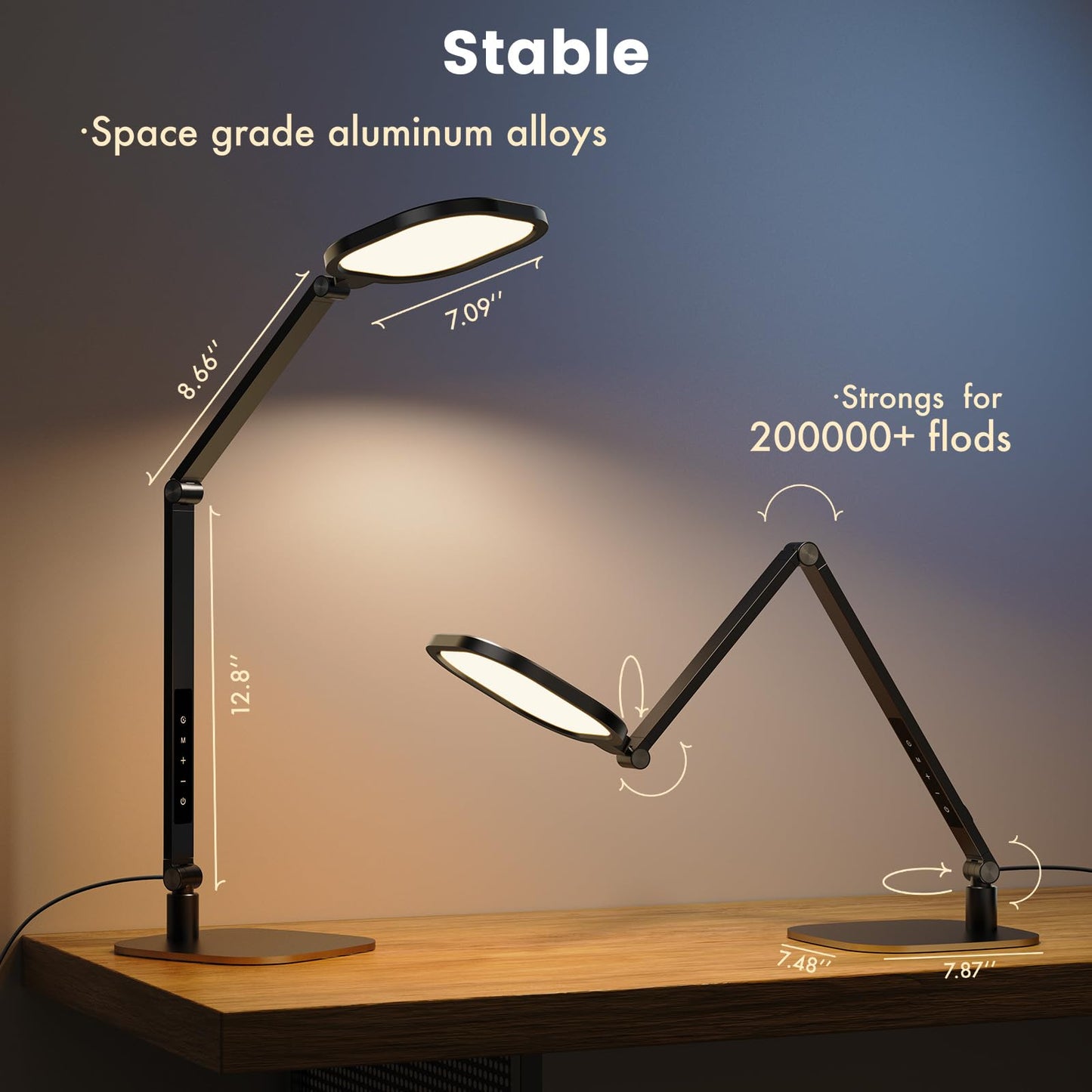 LitONES LED Desk Lamp for Home Office, 15W Computer Zoom Lighting with Swing Arm, Memory & Timer Function, Dimmable Desktop Ring Light for Video Calls, Conference, Reading, Streaming, Podcasting