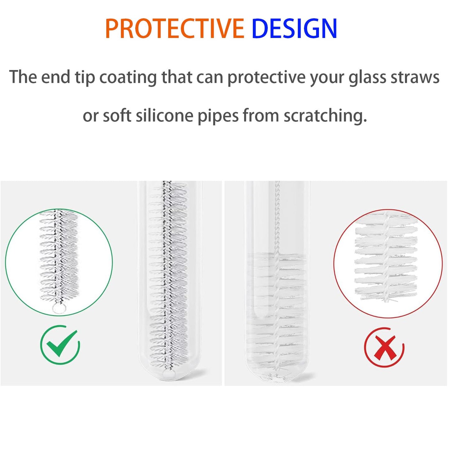 2 Pack Straw Cleaner Brush, Reusable Metal Handles Straw Cleaner Brush Extra Long for Stanley Mug 40, 30, 20 oz, 10mm Wide for Sippy Cup, Water Bottle and Tubes (Clear+Clear)